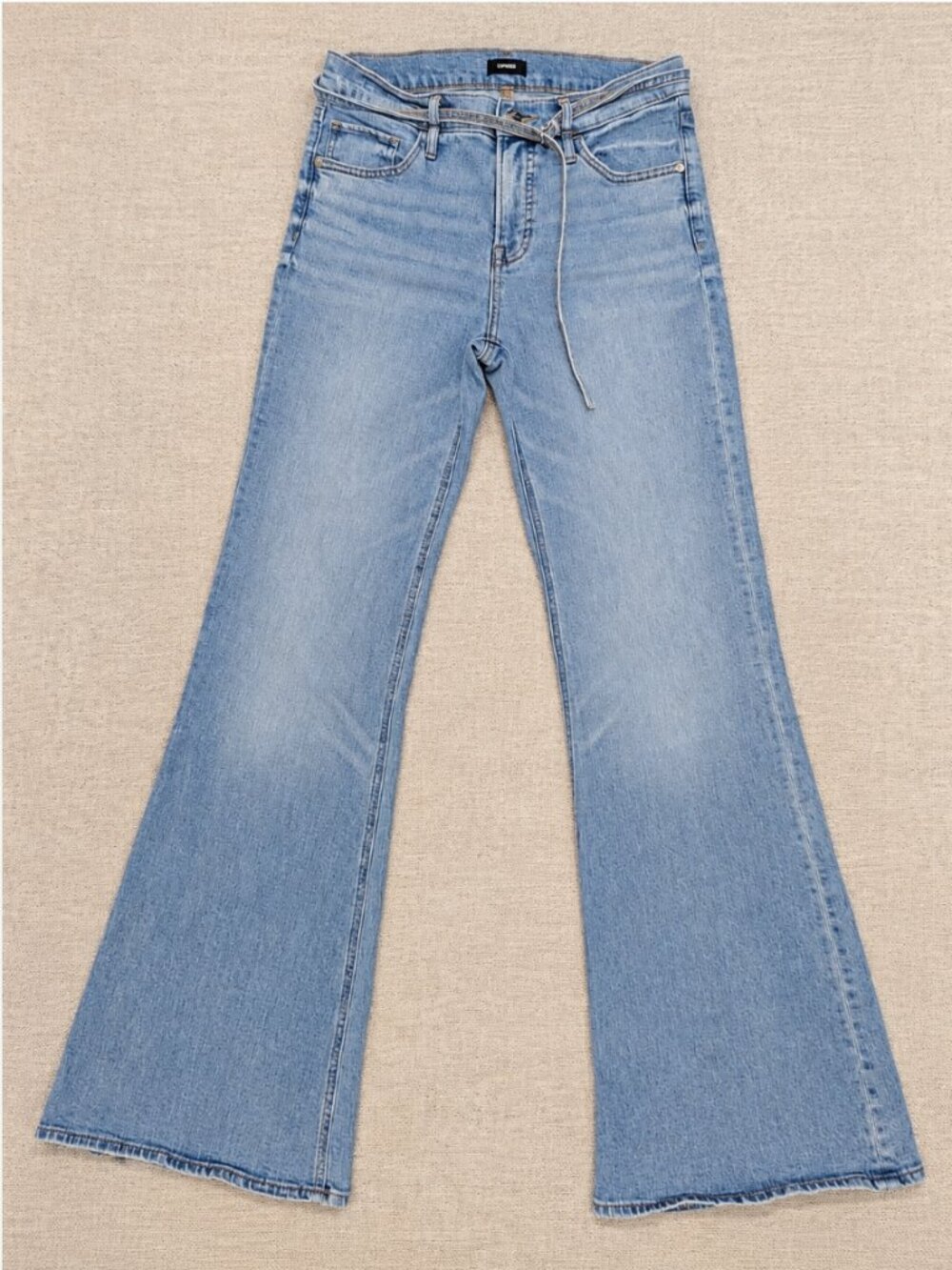 Express 70s Flare Light Wash Tie Waist Jeans Size 6R